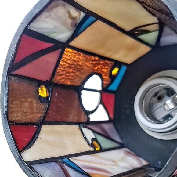 Mid 20th Century Leaded Red, Amber, & Slag‎ Glass Hanging Pendant Lamp - Picture 6 of 10